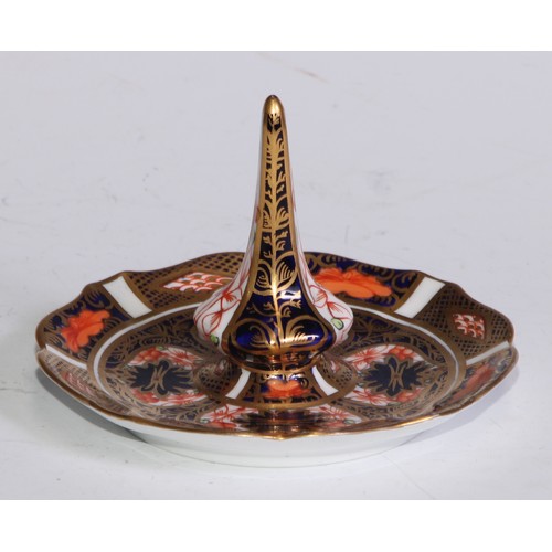 613 - A Royal Crown Derby 1128 pattern lozenge shaped dressing table box and cover, 11cm wide, printed mar... 