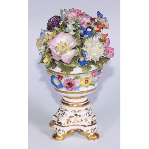 782 - A Sampson Hancock Derby faux potpourri, decorated and encrusted with colourful summer flowers, 16cm ... 