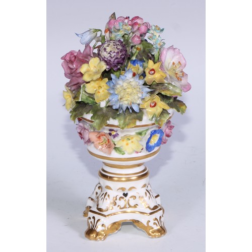 782 - A Sampson Hancock Derby faux potpourri, decorated and encrusted with colourful summer flowers, 16cm ... 