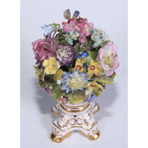 782 - A Sampson Hancock Derby faux potpourri, decorated and encrusted with colourful summer flowers, 16cm ... 