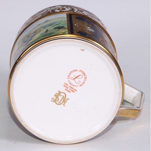 580 - A Lynton Porcelain Company porter mug, painted by Stefan Nowacki, signed, with a stone bridge in a l... 