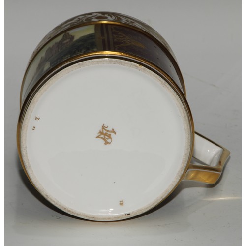 587 - An English porcelain porter mug, possibly Lynton, painted by J Mcloughlin, signed, with The Houses o... 