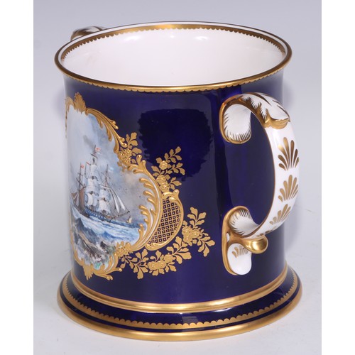 570 - A large Lynton Porcelain Company loving cup, painted by Stefan Nowacki, signed, with a maritime scen... 