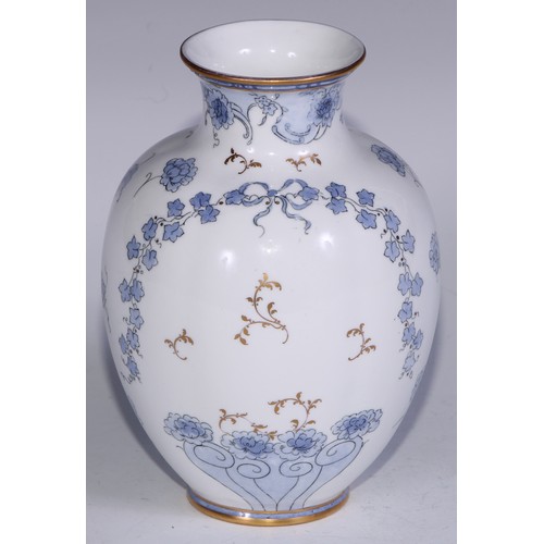 648 - A Royal Crown Derby ovoid vase, painted figures on a country path, 15.5cm high, printed mark