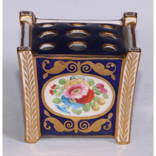 730 - A Crown Staffordshire square bough pot, decorated with summer flowers on a blue ground, 8cm high, pr... 