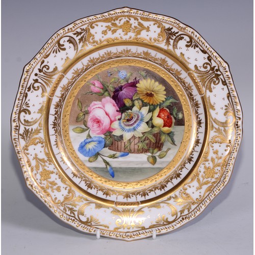 780 - A Sampson Hancock Derby botanical plate, decorated in gilt and polychrome, signed H.S. Hancock to ve... 