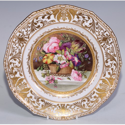 780 - A Sampson Hancock Derby botanical plate, decorated in gilt and polychrome, signed H.S. Hancock to ve... 