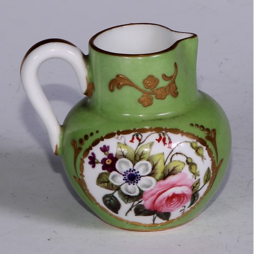 791 - A Sampson Hancock Derby miniature jug and bowl, each painted with colourful summer flowers on an app... 