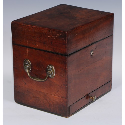 385 - A George III mahogany apothecary-form work box, hinged cover enclosing a lift-out tray fitted with c... 