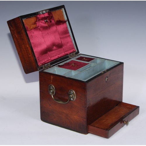 385 - A George III mahogany apothecary-form work box, hinged cover enclosing a lift-out tray fitted with c... 