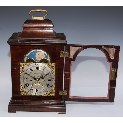 532 - A George III mahogany bracket clock, 17cm arched brass dial with silver chapter ring, inscribed Jame... 