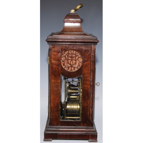 532 - A George III mahogany bracket clock, 17cm arched brass dial with silver chapter ring, inscribed Jame... 