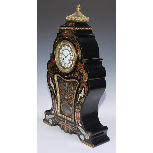 535 - A large 19th century French gilt metal mounted Boulle and ebonised cartouche shaped mantel clock, 12... 