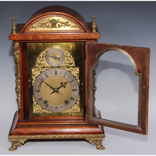 379 - A 19th century gilt metal mounted bracket clock, 15cm arched brass dial, silvered chapter ring engra... 