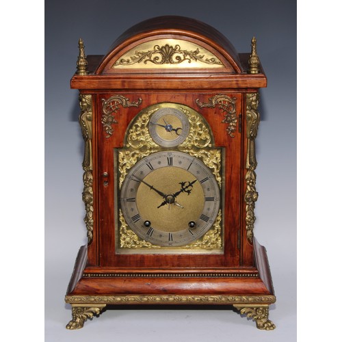 379 - A 19th century gilt metal mounted bracket clock, 15cm arched brass dial, silvered chapter ring engra... 