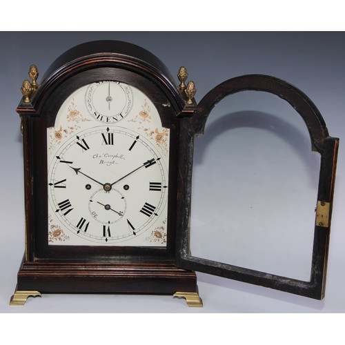 534 - A George III Scottish mahogany bracket clock, 20cm arched enamel dial inscribed Chas Campbell, Bo'ne... 