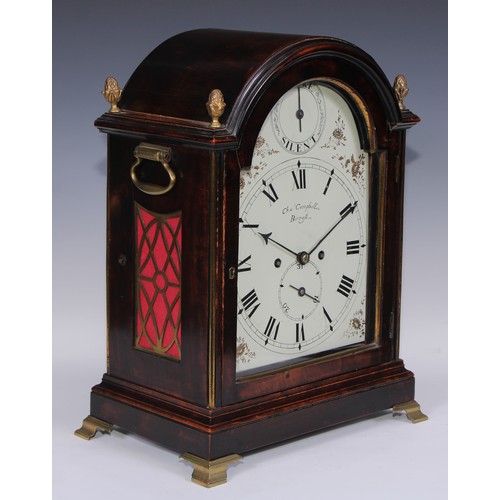 534 - A George III Scottish mahogany bracket clock, 20cm arched enamel dial inscribed Chas Campbell, Bo'ne... 