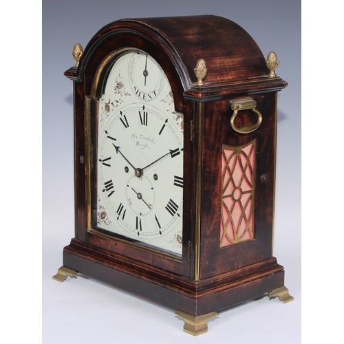 534 - A George III Scottish mahogany bracket clock, 20cm arched enamel dial inscribed Chas Campbell, Bo'ne... 