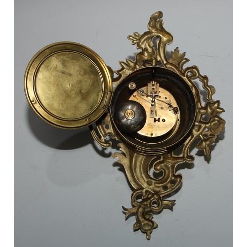 539 - A late 19th century French gilt metal cartel clock, 8.5cm enamel dial inscribed with Arabic numerals... 