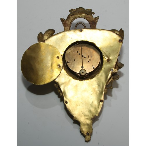 342 - A 19th century French ormolu cartel timepiece, 7cm convex enamel clock dial inscribed with Roman and... 