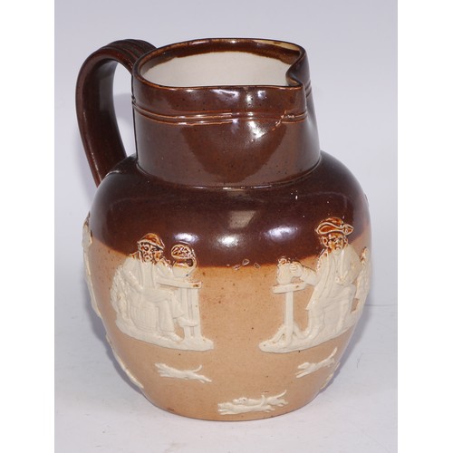 747 - A Royal Doulton brown and buff salt glazed stoneware ovoid harvest jug, typically sprigged with joll... 