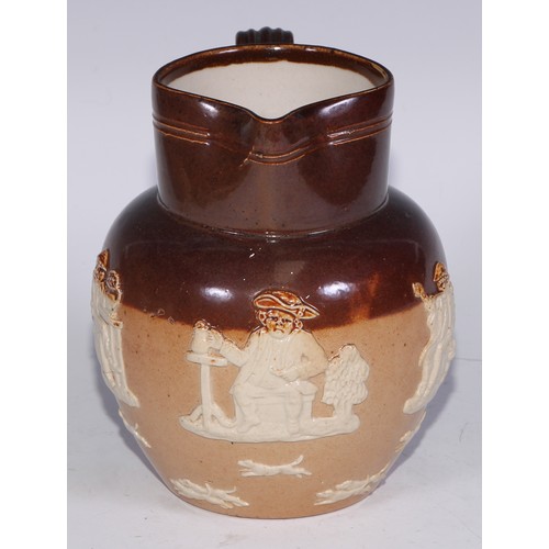 747 - A Royal Doulton brown and buff salt glazed stoneware ovoid harvest jug, typically sprigged with joll... 