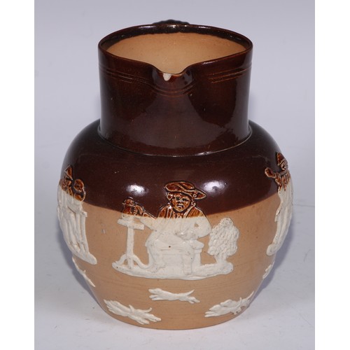 747 - A Royal Doulton brown and buff salt glazed stoneware ovoid harvest jug, typically sprigged with joll... 