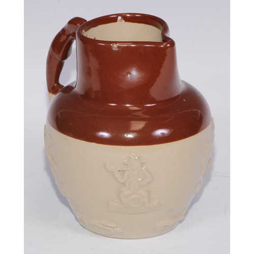 747 - A Royal Doulton brown and buff salt glazed stoneware ovoid harvest jug, typically sprigged with joll... 