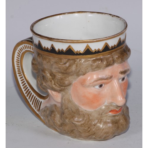 687 - A Derby Neptune mug, painted in polychrome and outlined in gilt, 9.5cm high, red mark, 9.5cm high, c... 