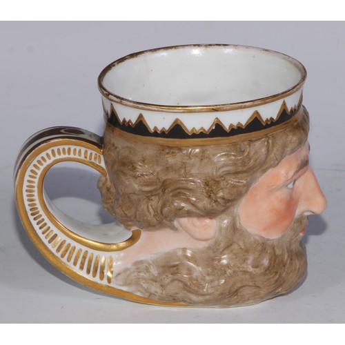 687 - A Derby Neptune mug, painted in polychrome and outlined in gilt, 9.5cm high, red mark, 9.5cm high, c... 