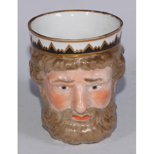 687 - A Derby Neptune mug, painted in polychrome and outlined in gilt, 9.5cm high, red mark, 9.5cm high, c... 