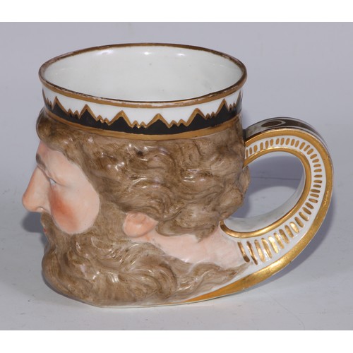 687 - A Derby Neptune mug, painted in polychrome and outlined in gilt, 9.5cm high, red mark, 9.5cm high, c... 