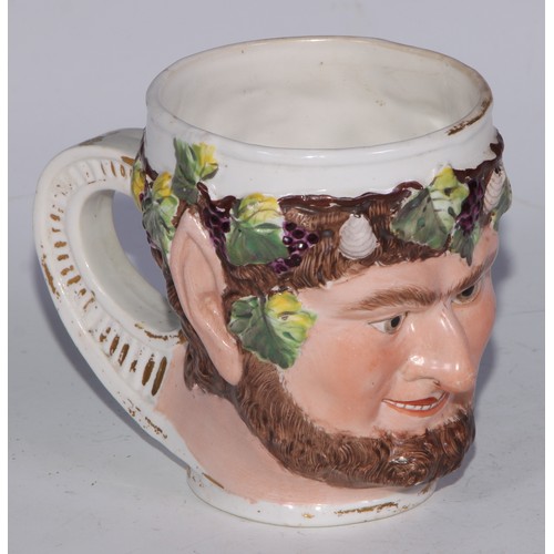 687 - A Derby Neptune mug, painted in polychrome and outlined in gilt, 9.5cm high, red mark, 9.5cm high, c... 