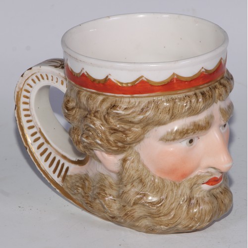 687 - A Derby Neptune mug, painted in polychrome and outlined in gilt, 9.5cm high, red mark, 9.5cm high, c... 