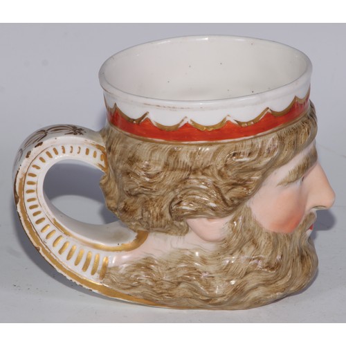 687 - A Derby Neptune mug, painted in polychrome and outlined in gilt, 9.5cm high, red mark, 9.5cm high, c... 