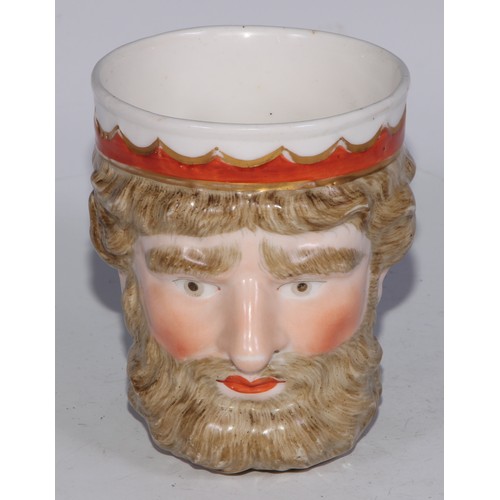 687 - A Derby Neptune mug, painted in polychrome and outlined in gilt, 9.5cm high, red mark, 9.5cm high, c... 