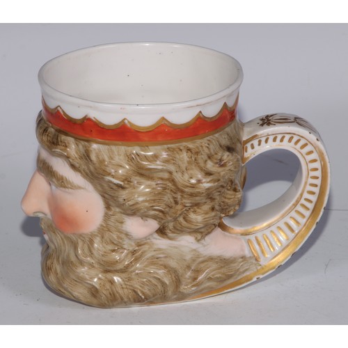 687 - A Derby Neptune mug, painted in polychrome and outlined in gilt, 9.5cm high, red mark, 9.5cm high, c... 