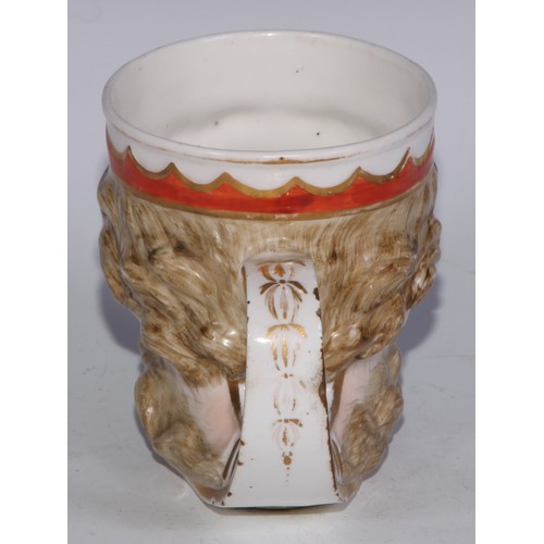 687 - A Derby Neptune mug, painted in polychrome and outlined in gilt, 9.5cm high, red mark, 9.5cm high, c... 