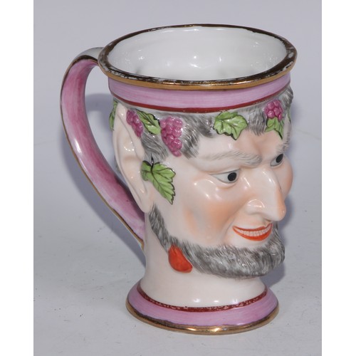 687 - A Derby Neptune mug, painted in polychrome and outlined in gilt, 9.5cm high, red mark, 9.5cm high, c... 