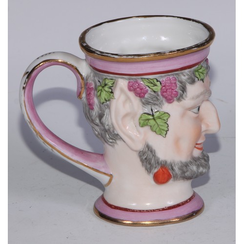 687 - A Derby Neptune mug, painted in polychrome and outlined in gilt, 9.5cm high, red mark, 9.5cm high, c... 