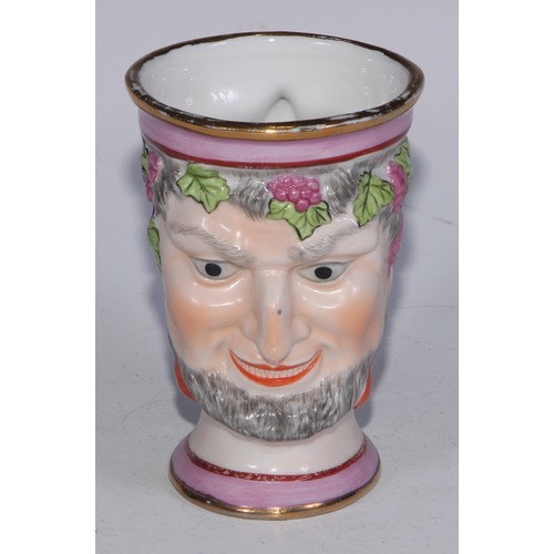 687 - A Derby Neptune mug, painted in polychrome and outlined in gilt, 9.5cm high, red mark, 9.5cm high, c... 