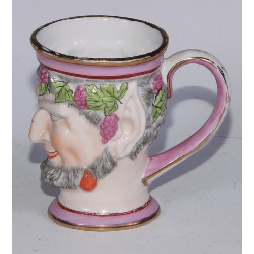 687 - A Derby Neptune mug, painted in polychrome and outlined in gilt, 9.5cm high, red mark, 9.5cm high, c... 