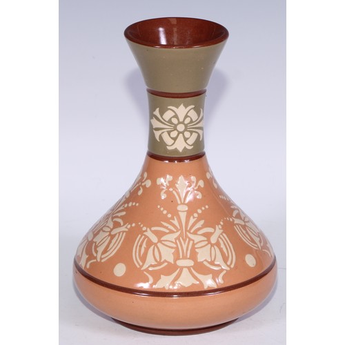 735 - A Lovatt's Ware Art Nouveau flared ovoid vase, incised with irises, 20.5cm high, printed mark, c.191... 