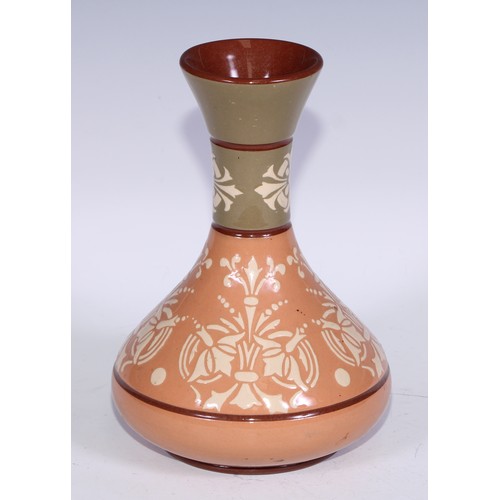 735 - A Lovatt's Ware Art Nouveau flared ovoid vase, incised with irises, 20.5cm high, printed mark, c.191... 