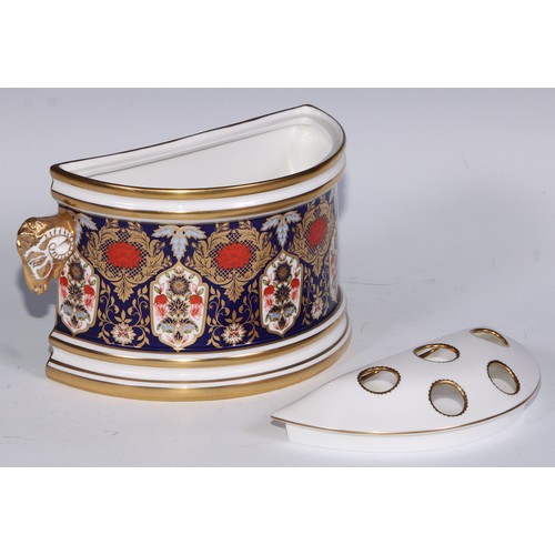 576 - A Lynton Porcelain Company Hamilton Imari demi-lune bough pot, rams' head handles, 21.5cm wide, prin... 