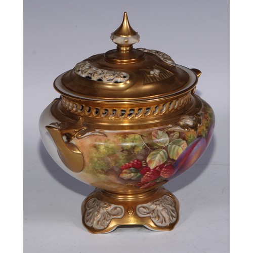 810 - ***LOT WITHDRAWN***A Royal Worcester compressed ovoid pedestal potpourri vase, painted by E Townsend... 