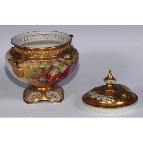 810 - ***LOT WITHDRAWN***A Royal Worcester compressed ovoid pedestal potpourri vase, painted by E Townsend... 