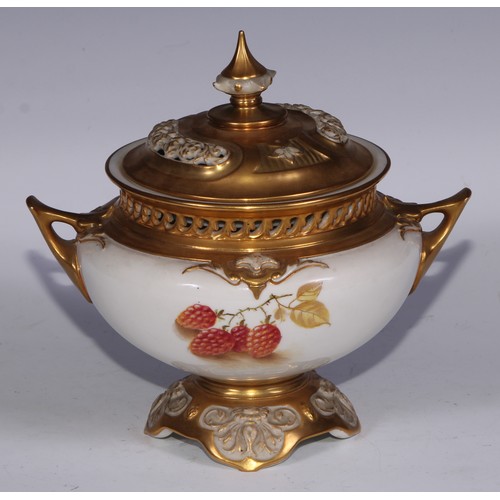 810 - ***LOT WITHDRAWN***A Royal Worcester compressed ovoid pedestal potpourri vase, painted by E Townsend... 