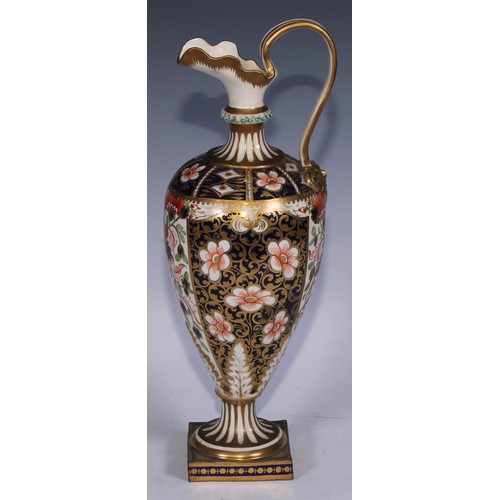 717 - A Sampson Hancock Derby Imari Kedleston-type ewer, square pedstal base, 34cm high, underglaze blue m... 