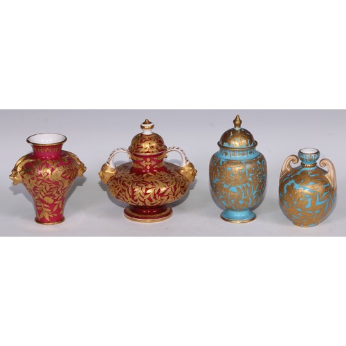 590 - ***LOT WITHDRAWN***A Derby Crown porcelain compressed globular vase and cover, decorated in gilt wit... 